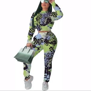 2xl xxl 2pcs women leopard lion print pants set